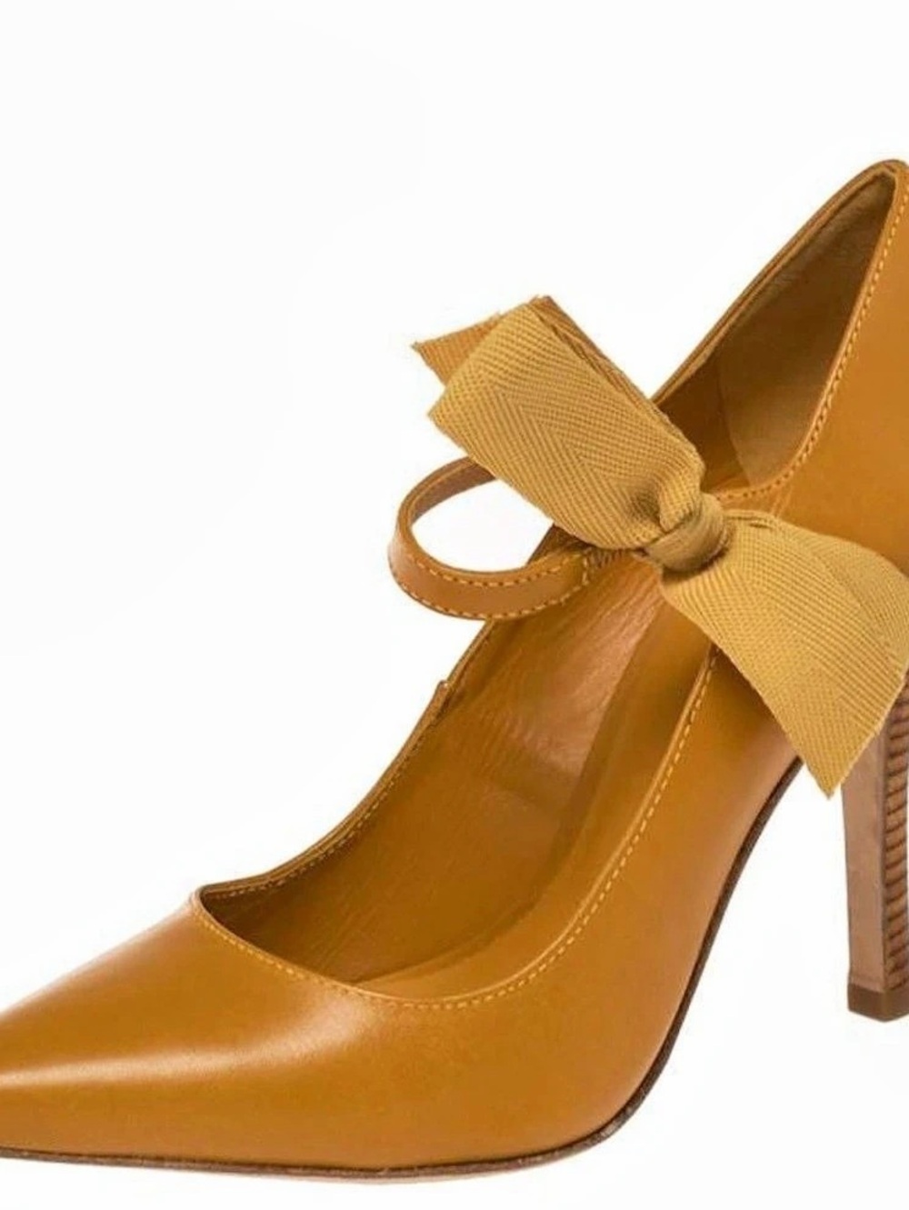 Tory Burch Mustard Leather Mary Jane Bow Pumps